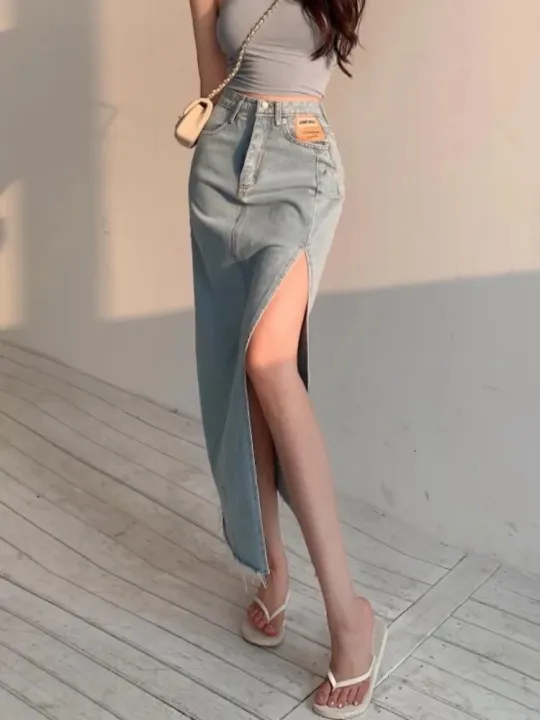 DEEPTOWN%20Long%20Denim%20Skirt%20Vintage%20Women%20Solid%20High%20Waist%20A-LINE%20Slim%20Korean%20Style%20Jean%20Slit%20Midi%20Skirt%20Summer%20Fashion%20Girl%20-%20Image%203