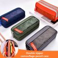 【HOT】 Double Zipper Camouflage Canvas Pencil Case Boys Pencil Bag School Stationery Bag Student Pen Case School Supplies Storage Bags. 