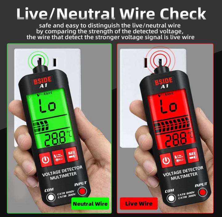 BSIDE A1 Voltage Tester 3-Results Display Non-Contact Voltage Detector Pen, Integrated Multimeter, Dual Range AC 6V-1000V/90V-1000V Electrical Sensor V-Alert Live Wire Checker