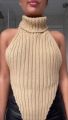 Yfashion Women's Backless Turtleneck Crop Top. 