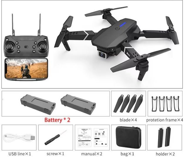 E88 Pro Dual Camera Drone with Two Batteries Optical Flow Sensor and Foldable Bag RC Drone