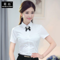Long-sleeved large size v-neck shirt women's shirt work clothes professional white uniform shirt formal short-sleeved temperament. 