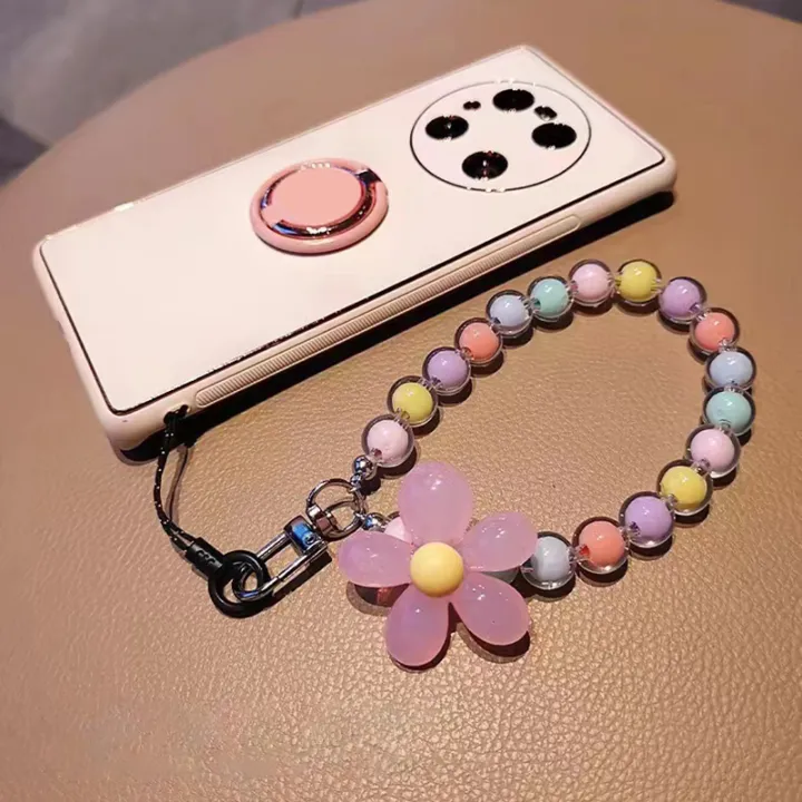 Phone Anti-lost Lanyard Key Short Wrist Pendant Colorful Macaron Round Bead Pendant Women's Hand-held Chain Mobile Phone Lanyard ANLAN