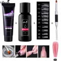 Monja 4 Pcs/Set Nail Art Kit Acrylic Brush Slip Solution Liquid Uv Gel For False Nail Diy Quick Extention Building Manicure Tool. 