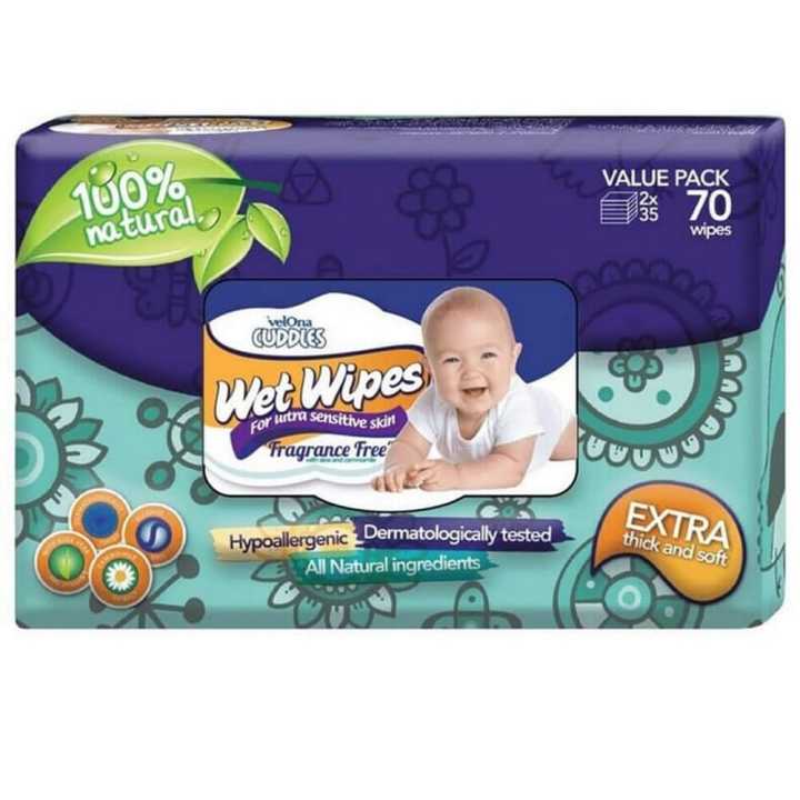 Velona Cuddles Baby Wet Wipes without Fragrance 70 Wipes