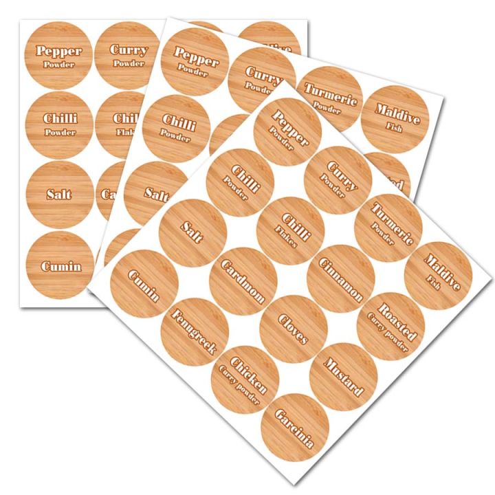 16 Round Shape English Label Wood Design Stickers Spice Jar Stickers for Home Cooks Spice Bottles Labels