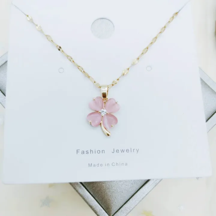 Korean%20Color%20Opal%20Four-Leaf%20Clover%20Titanium%20Steel%20Necklace%20Female%20Temperament%20Sweet%20Beauty%20Student%20Wild%20Clavicle%20Chain%20-%20Image%205