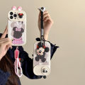Sroof  Case  For iPhone 11 12 13 14 15 Pro Max Fashionable and minimalist sliding window shell back view Mickey and Minnie with drawstring phone case back cover. 