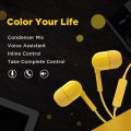 Colorful Music Wired In Ear Earphones With Mic Yellow. 