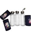 Transparent Glass Unicorn Water Bottle With Blue Sleeve Cover 300 ml. 