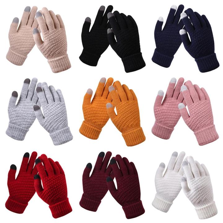 【ZOETN-HOT TOY Store】Winter Gloves Warm Stretch Knit Mitts Wool Gloves