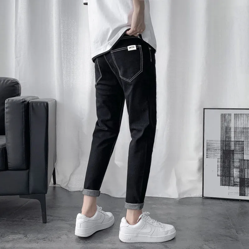 2023Summer Thin Black Jeans Men's Korean-Style Fashionable Slim