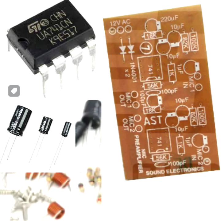 2 Channel Mic Pre Amplifier (12V) UA 741 /HA 741 IC DIY PCB Kit student practice