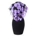 【WEJA】qie® Plus Size Elegant Office Lady Rose Flower Print Cape Bodycon Knee Length Dress. 