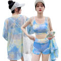 Yfashion 3pcs Women Cotton Bikini Set With Long Sleeves Sunscreen Cover-up Sweet Printing Sleeveless Tops Shorts Suit. 