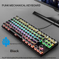 Electroplating Punk Mechanical Keyboard 87 Keys Blue Switch Gaming Keyboards 7-Color Backlight Wired Keyboard for Laptop Desktop. 