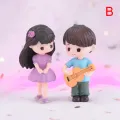 Cute Couple Figurines Set Garden Home Decoration Miniature Craft Guitar Ornament. 
