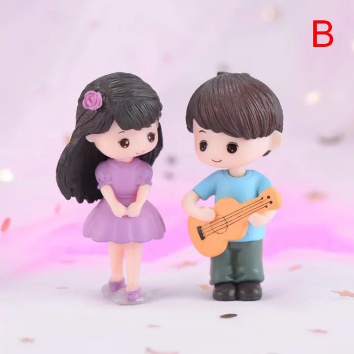 Cute Couple Figurines Set Garden Home Decoration Miniature Craft Guitar Ornament