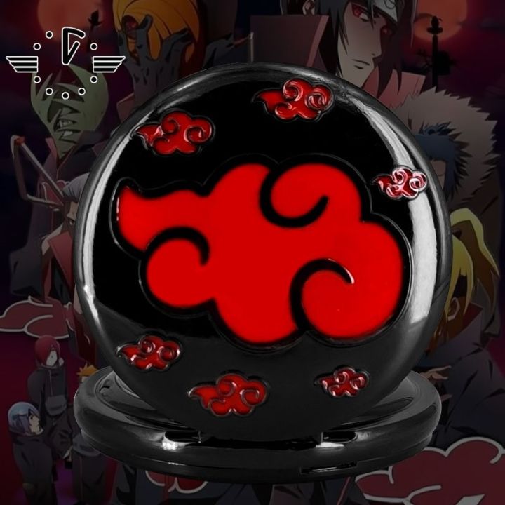 Naruto Akatsuki Red Cloud Pocket Watch Naruto Sasuke Retro Flip Cover ...