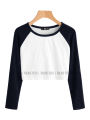 White Color Black Raglan Sleeve Women Crop Top T Shirt | Tt9069 , crop top for women. 