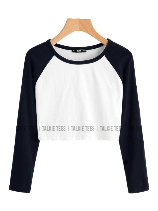 White%20Color%20Black%20Raglan%20Sleeve%20Women%20Crop%20Top%20T%20Shirt%20%7C%20Tt9069%20,%20crop%20top%20for%20women%20-%20Image%202