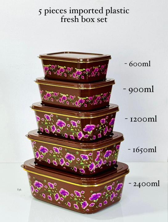 Fresh Box 5 Pcs Set Food Container with Lid Home Food Portable Storage ...