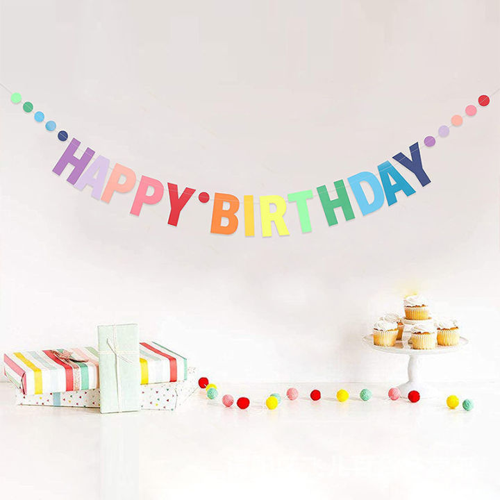 Rainbow Color Happy Birthday Banner Paper Garland Kids 1st Birthday Party Hanging Flag Decoration Unicorn Theme Party Supplies