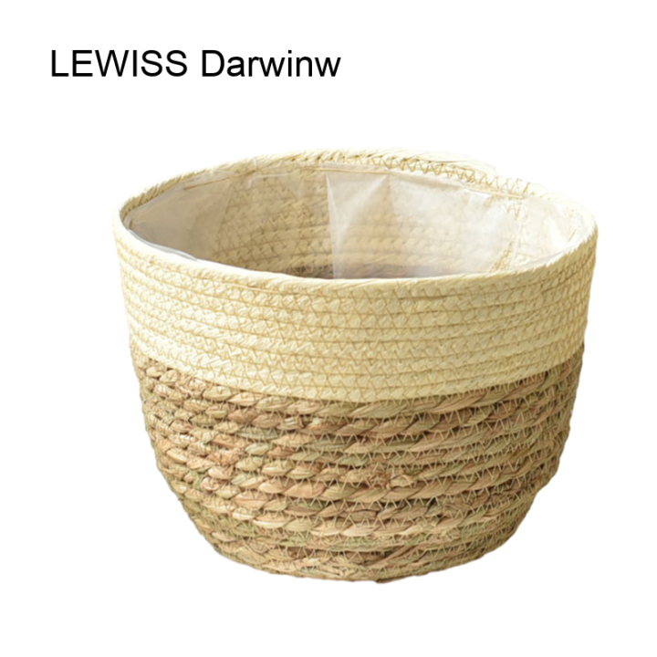 【Miga Plaza】2 In 1 Basket Flower Pot Natural Seagrass Indoor Planter Storage Basket Flower Pot With Waterproof Liner Flower Pots Cover Storage Basket Plant Woven Basket Planter Straw Flower Pot