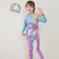 Yfashion 2 Pcs Girls Swimsuit Cartoon Printing Long Sleeve One-piece Swimwear Beach Sunscreen Trousers With Swimming Cap color. 