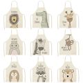 【HOT】 Kitchen Cooking Apron Animal Print Aprons For Lion Elk Bear Fox Women Sleeveless Biking Bibs Pinafores Children Apron Home Bib. 
