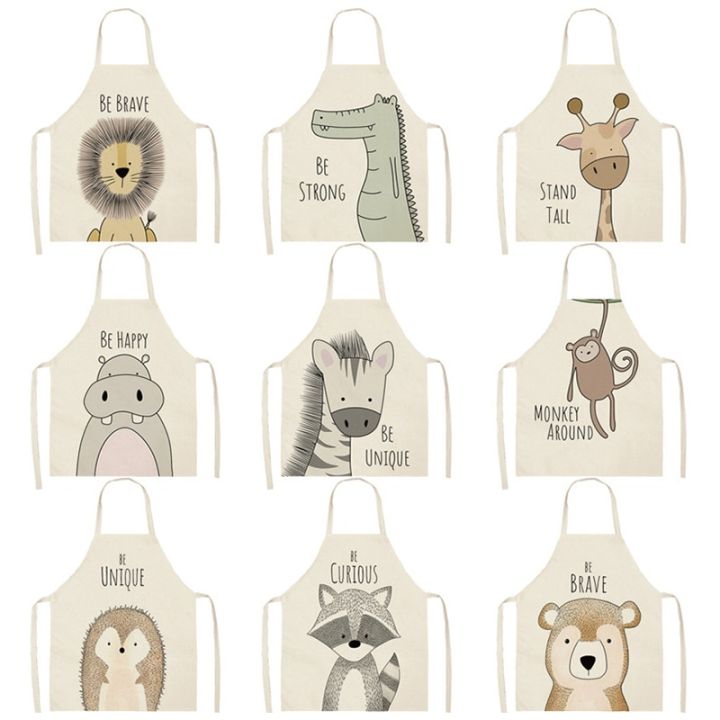 【HOT】 Kitchen Cooking Apron Animal Print Aprons For Lion Elk Bear Fox Women Sleeveless Biking Bibs Pinafores Children Apron Home Bib