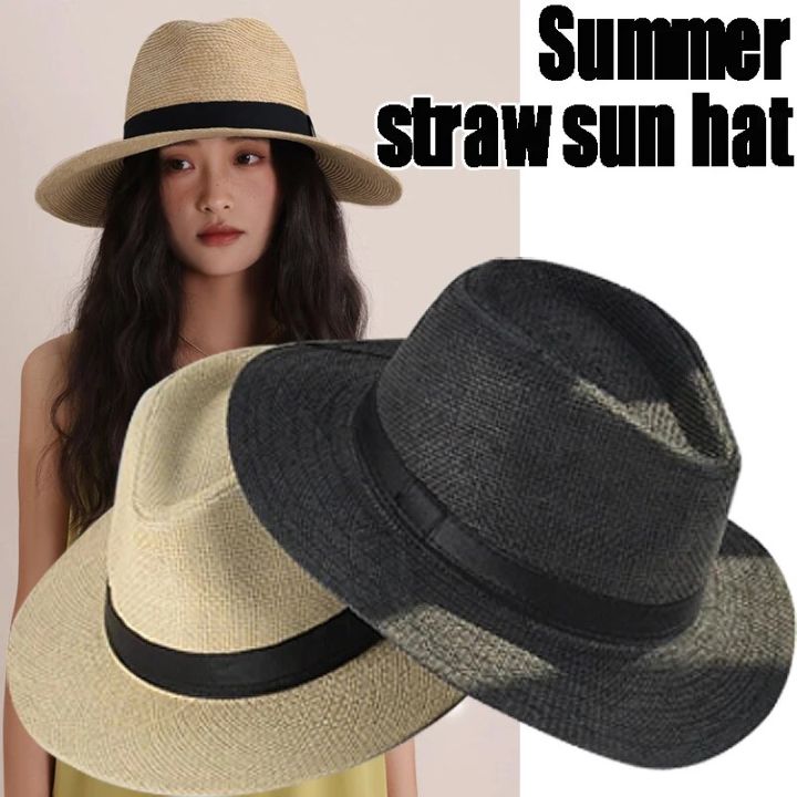 Summer%20Beach%20Vacation%20Panama%20Jazz%20Hat%20Sunscreen%20Handwoven%20Straw%20Sun%20Hat%20Men%20Women%20Hawaii%20Casual%20Sunshade%20Gangster%20Cap%20Bucket%20Hat%20-%20Image%203