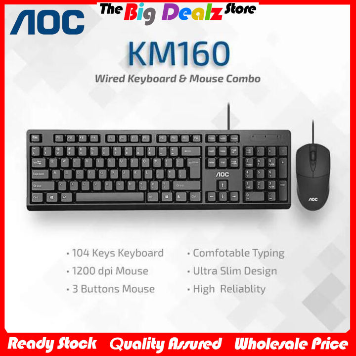 AOC Wired Keyboard KM160 + Mouse Combo Set, Office Computer Keyboard Desktop Gaming Keyboard