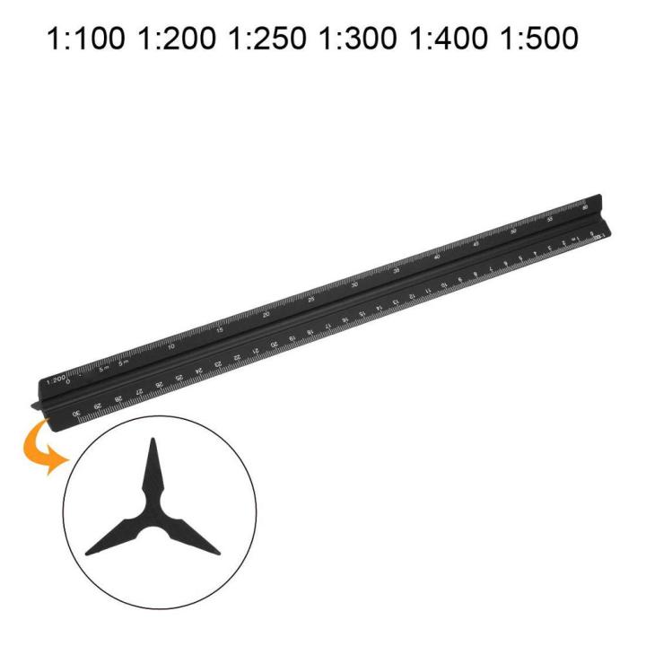 【SkinHorizon】Scale Ruler Aluminum Alloy 30cm Engineer Triangular Scale Architect Rulers Drafting Tools Architectural Scale Ruler-Black