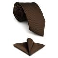 U27 Brown Houndstooth Necktie Set Handmade Wedding Fashion Extra Long Size Classic Ties for Mens Hanky. 