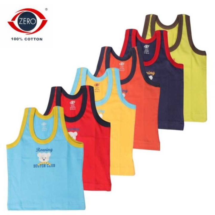 Zero Brand Kids Printed Cotton 2 tone Vest Pack of 3pcs
