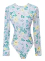 Women Bodysuit Surfing with Flower Pattern, Color Matching High-Waisted Fit Clothing. 