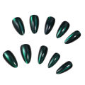 JIA-881 24pcs Blue Green Cat Eyes False Nails for Women Glossy Manicure. 
