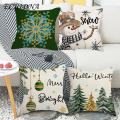 Hidden Zipper Pillow Case Christmas Square Pillow Case Festive Snowman Reindeer Snowflake Tree Print Home Decor Cushion Cover 45x45cm Perfect for Sofa Bedroom Southeast Asian Buyers' Favorite. 