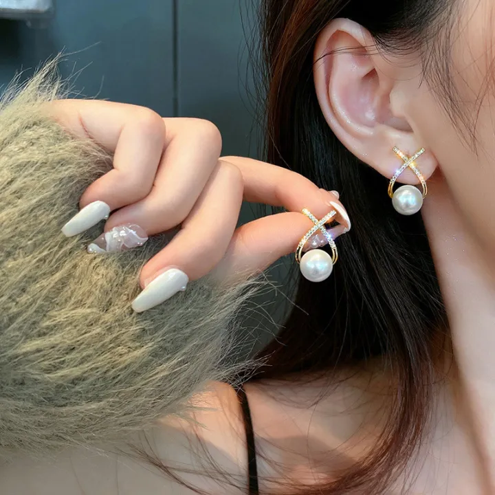 1Pair%20French%20Cross%20Pearl%20Earrings%20Gentle%20Temperament%20Delicate%20Ear%20Studs%20Girls%20Fashion%20Party%20Jewelry%20-%20Image%203