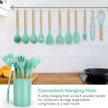12 Pcs Silicone Cooking Utensils Kitchen Utensil Set - Heat Resistant Non-Toxic BPA Free Spatula Set with Turner Tongs,Spoon,Brush,Whisk-Wooden Handles Kitchen Gadgets Tools Set for Nonstick Cookware. 