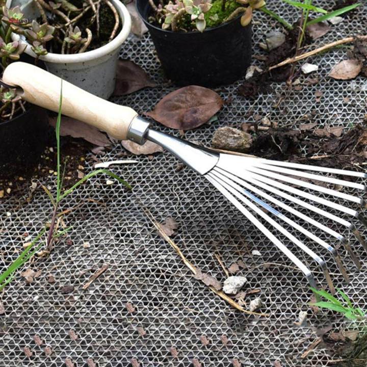 Garden%20Rake%20Wood%20Handle%209%20Tooth%20Garden%20Hand%20Rake%20Garden%20Small%20Leaf%20Rake%20Metal%20Yard%20Rake%20for%20Flower%20-%20Image%203