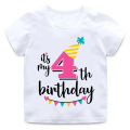 Girls Happy Birthday Number 3-9 Print T shirt Baby Summer White T-shirt Kids Birthday Present Number Print Clothes White. 
