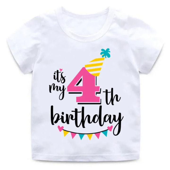 Girls Happy Birthday Number 3-9 Print T shirt Baby Summer White T-shirt Kids Birthday Present Number Print Clothes White