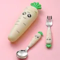 Cartoon spoon Baby rice spoon cute short spoon Fork Child cutlery set Stainless steel baby learn to eat cutlery Baby plate set. 