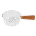 Nullmul Glass Milk Pot with Wooden Handle 400Ml Cooking Pot for Salad Noodles Gas Stove Cookware. 