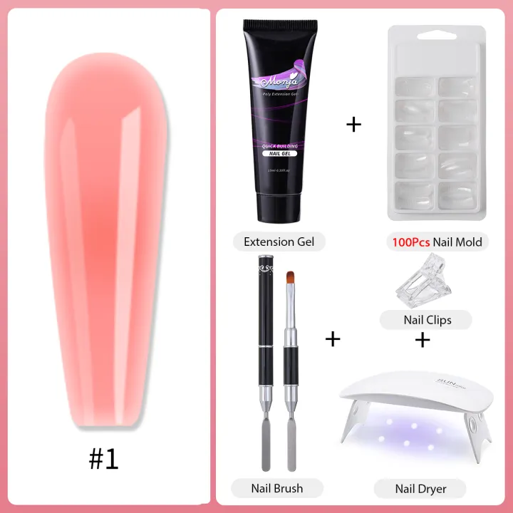 Monja Acrylic Uv Gel Quick Extension Building Nail Art Kit False Nail Tips Painting Brush Led Uv Dryer Diy Manicure Set