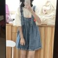 Denim Brace Shorts for Women 2024 New Summer Slimming Slim Fit Sweet Cool Design Sense Youthful-Looking Loose Wide-Leg Pants. 