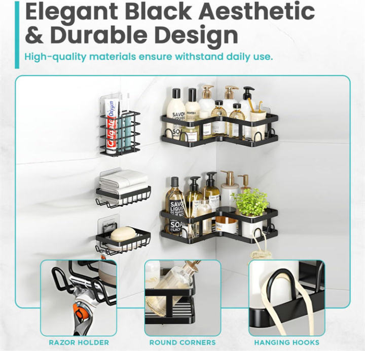 5-Piece%20Bathroom%20Organizer%20Set%20-%20Self-Adhesive%20Corner%20Shower%20Caddy,%20Soap%20Dish%20&%20Toothbrush%20Holder%20-%20Rust-Proof%20Stainless%20Steel%20-%20No%20Drilling%20Wall%20Mount%20Storage%20Rack%20(Black)%20-%20Image%204