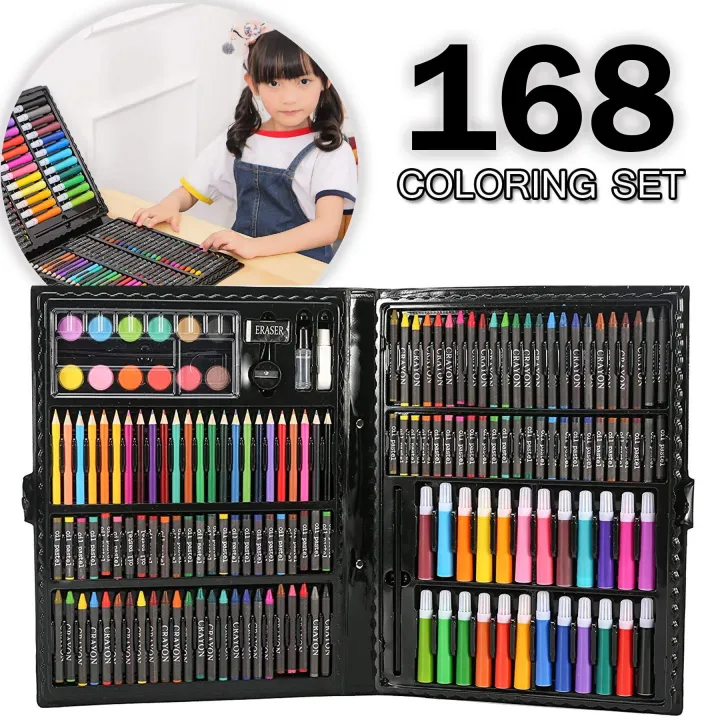168PCS%20Paint%20Brush%20Set%20Children's%20Painting%20Stationery%20Watercolor%20Crayon%20Colored%20Pencil%20Art%20Supplies%20for%20Children's%20Gifts%20168pcs%20Drawing%20Pen%20Art%20Set%20Kit%20Painting%20Sketching%20Color%20Pencils%20Crayon%20Oil%20Pastel%20Water%20Color%20Glue%20with%20Case%20for%20Children%20Kids%20-%20Image%202